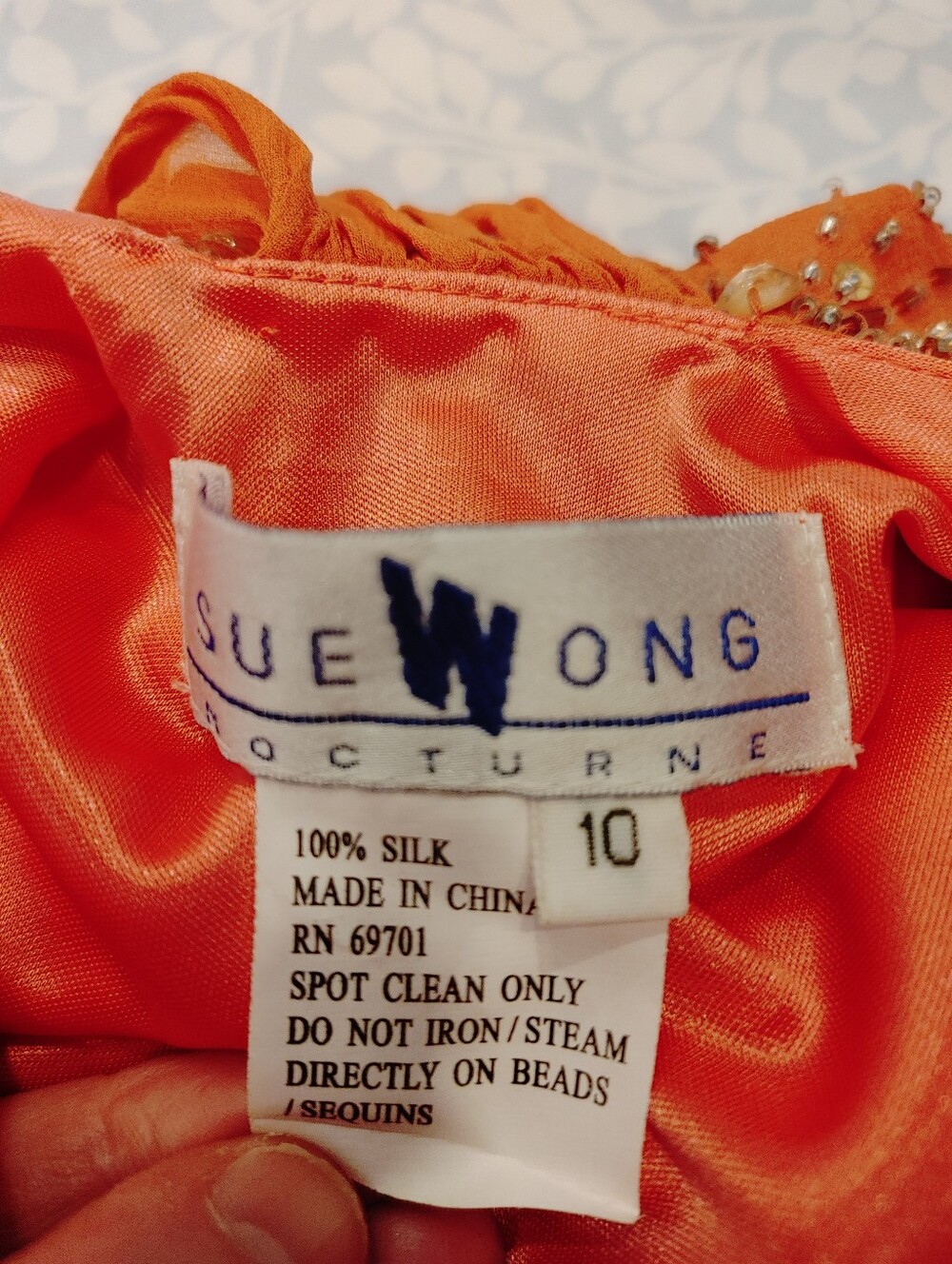VINTAGE SUE WONG SILK BEADED FORMAL DRESS, CORAL 10 - Picture 16 of 16